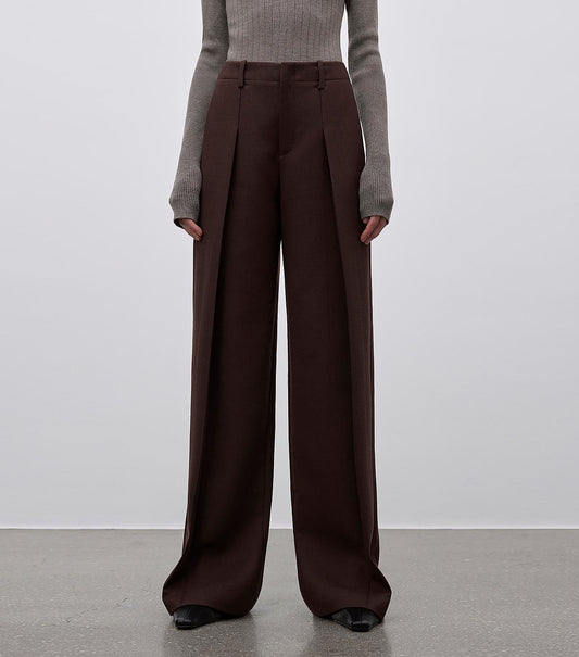 Imported wool pleated high-waisted straight-leg all-match slimming suit trousers for women
