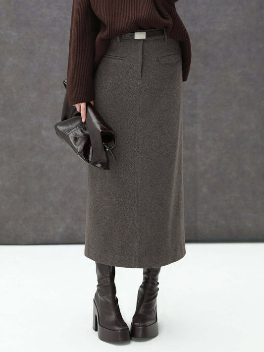 High-waisted Modern Charcoal Midi Skirt for Winter