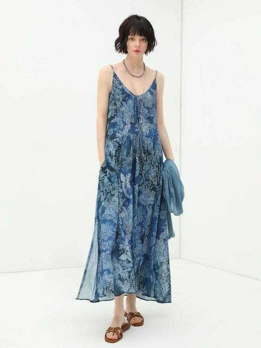 Bohemian Blue Floral Textured Maxi Dress
