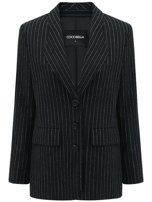 Classic Black Pinstripe Tailored Blazer